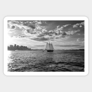 Boston Harbor Sailboat Boston MA Black and White Sticker